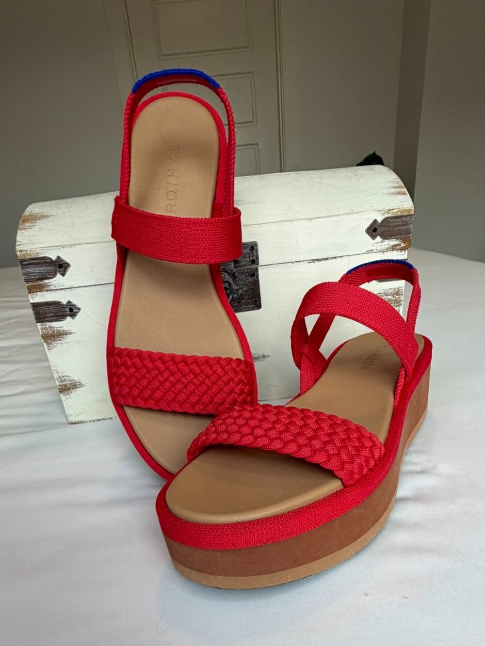 Rothy's The Braided Lightweight Comfort Wedge Platform Sandal Womens 9.5 Red
